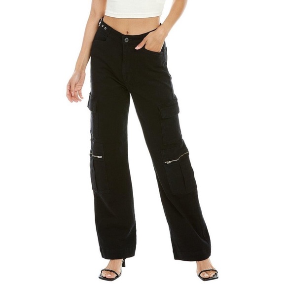 WeWoreWhat Denim - WeWoreWhat Black Utility Stretch Twill Denim Straight Leg Jean with Buckle